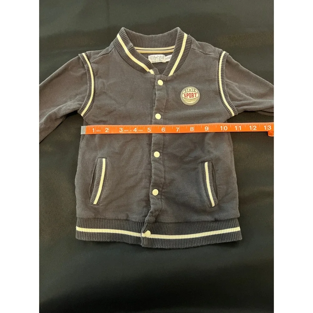 Dirkje Boys Charcoal Gray Varsity Jacket State Sport Snap Front Sweatshirt 3Y